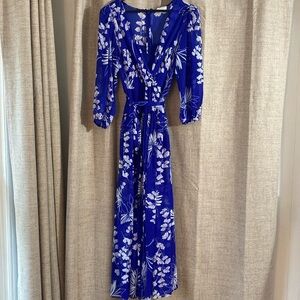 Calvin Klein Blue and White Floral Maxi Dress Size 6